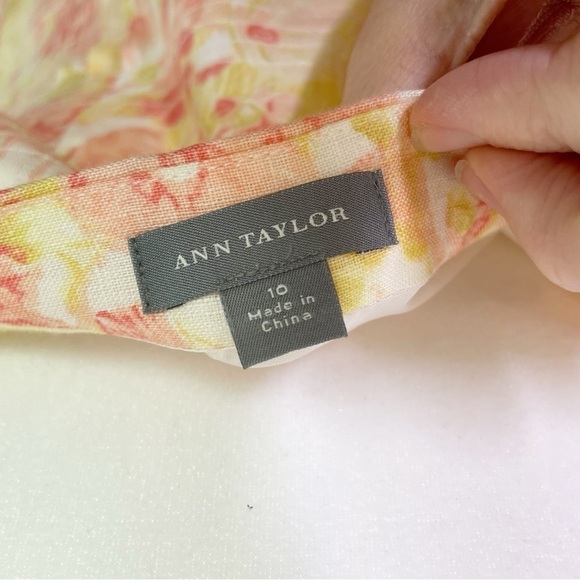 Ann Taylor Womens Pink Yellow Floral 100% Linen Knee Length Sundress Y2K Style - Picture 7 of 9